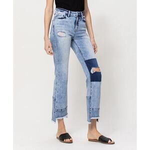 NEW FLYING MONKEY 25 The Pond High Rise Distressed Patched Crop Flare Jeans‎